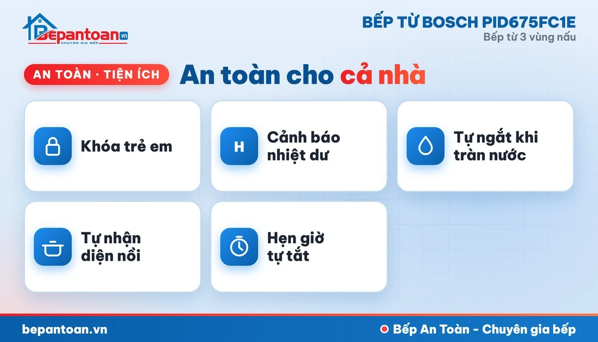 Bếp từ Bosch PID675FC1E - an toàn