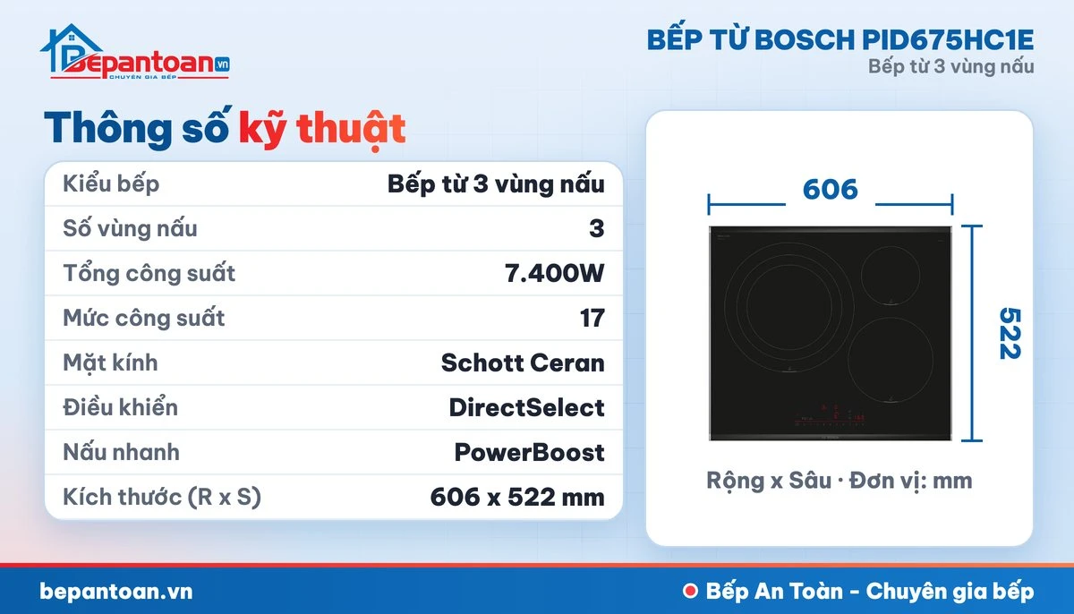 Bếp từ Bosch PID675HC1E - thông số kỹ thuật