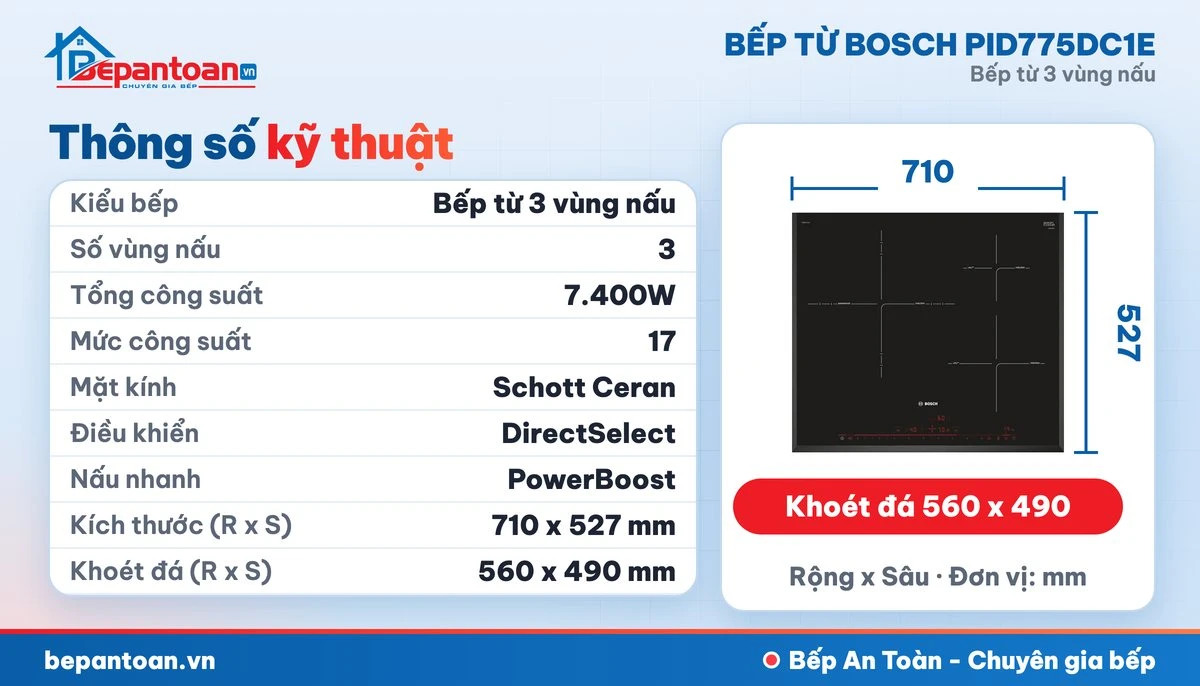 Bếp từ Bosch PID775DC1E - thông số kỹ thuật