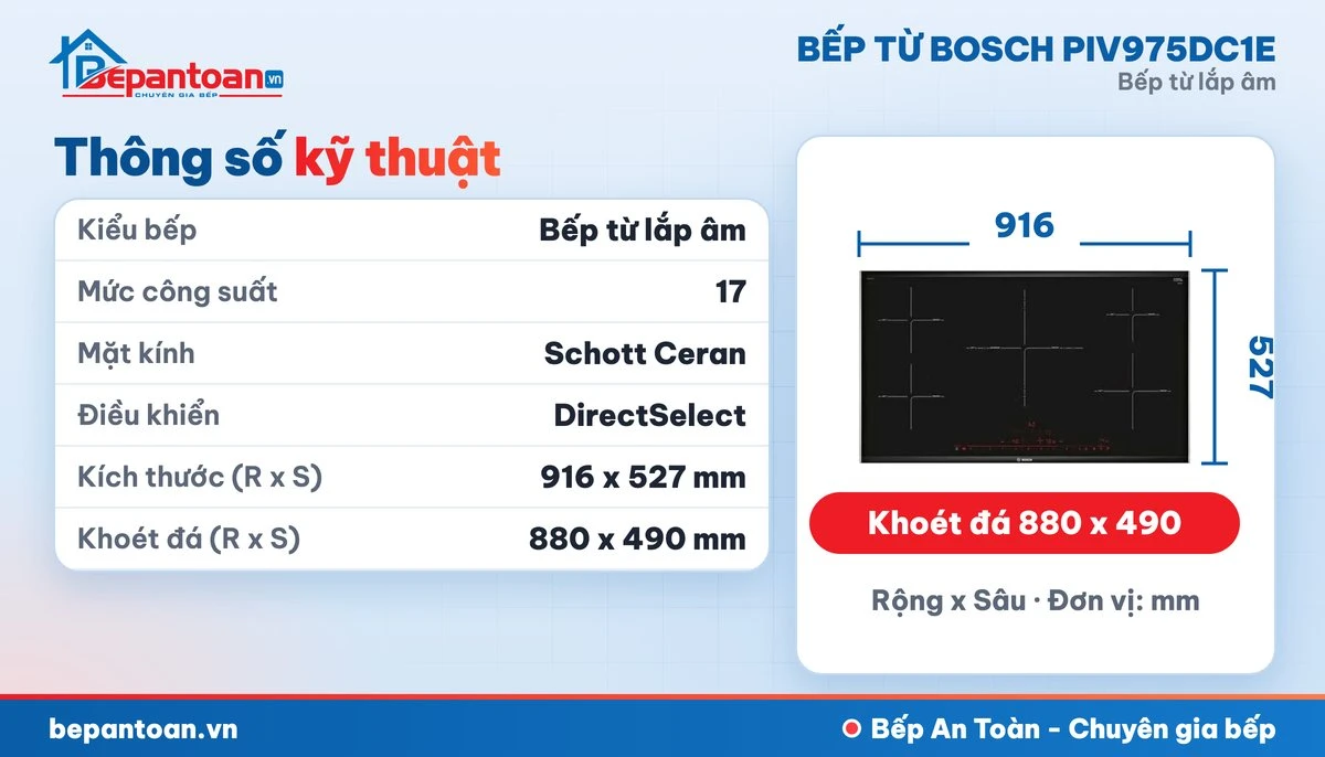 Bếp từ Bosch PIV975DC1E - thông số kỹ thuật