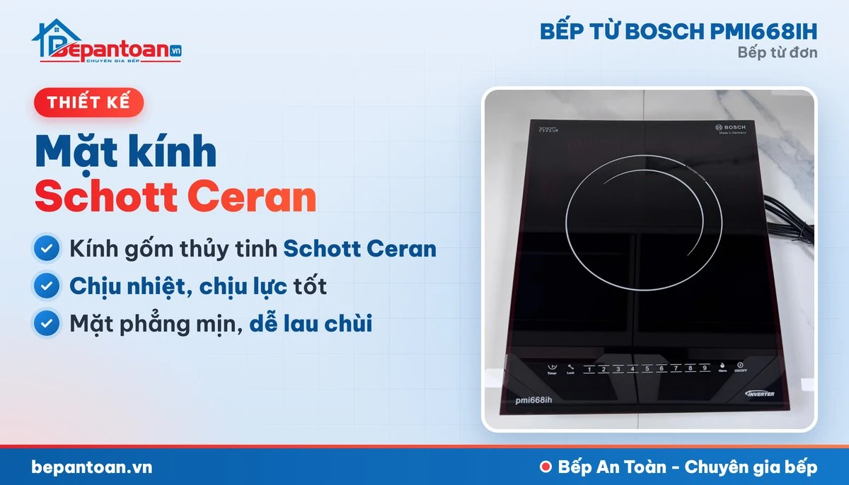 Bếp từ Bosch PMI668IH - mặt kính, thiết kế
