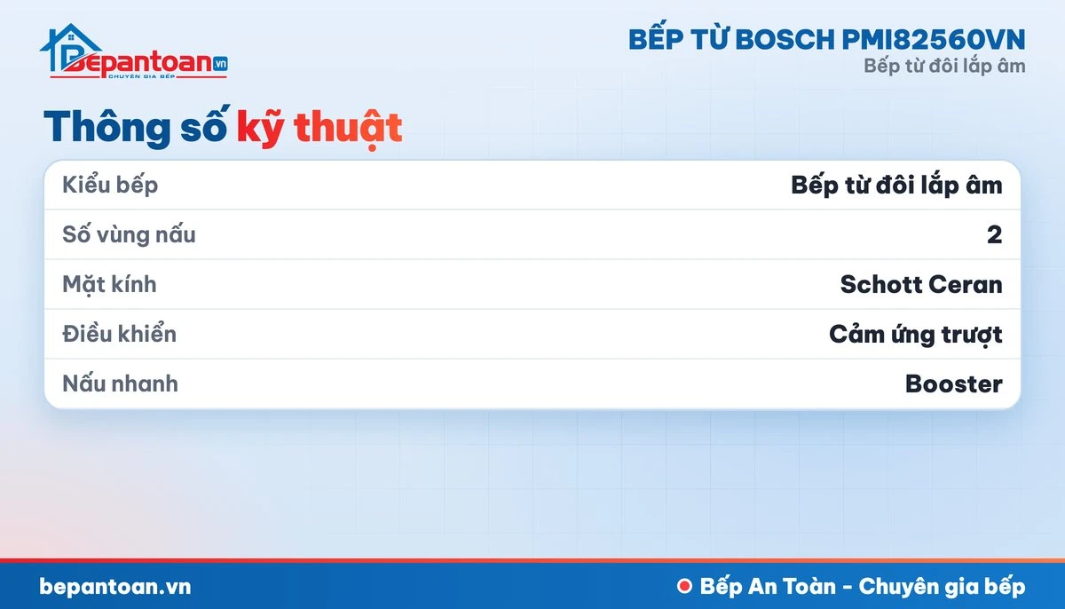 Bếp từ Bosch PMI82560VN - thông số kỹ thuật