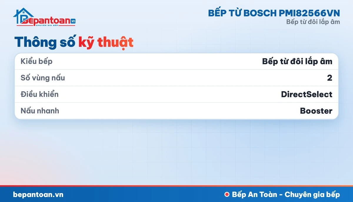 Bếp từ Bosch PMI82566VN - thông số kỹ thuật