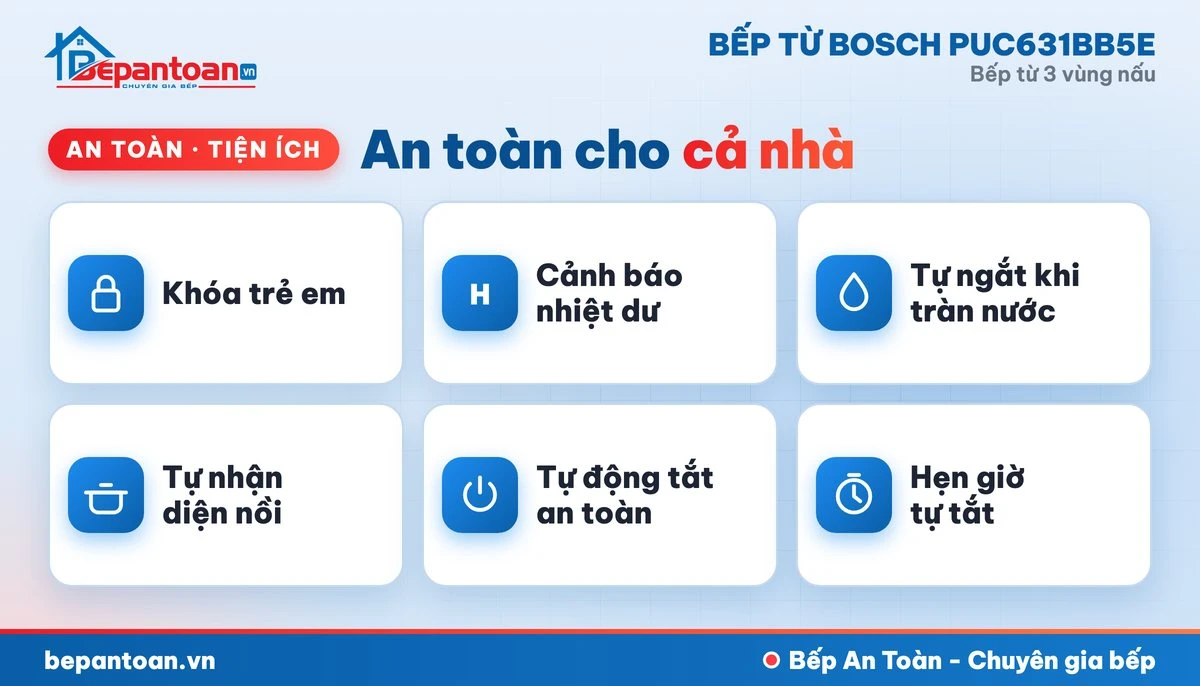 Bếp từ Bosch PUC631BB5E - an toàn