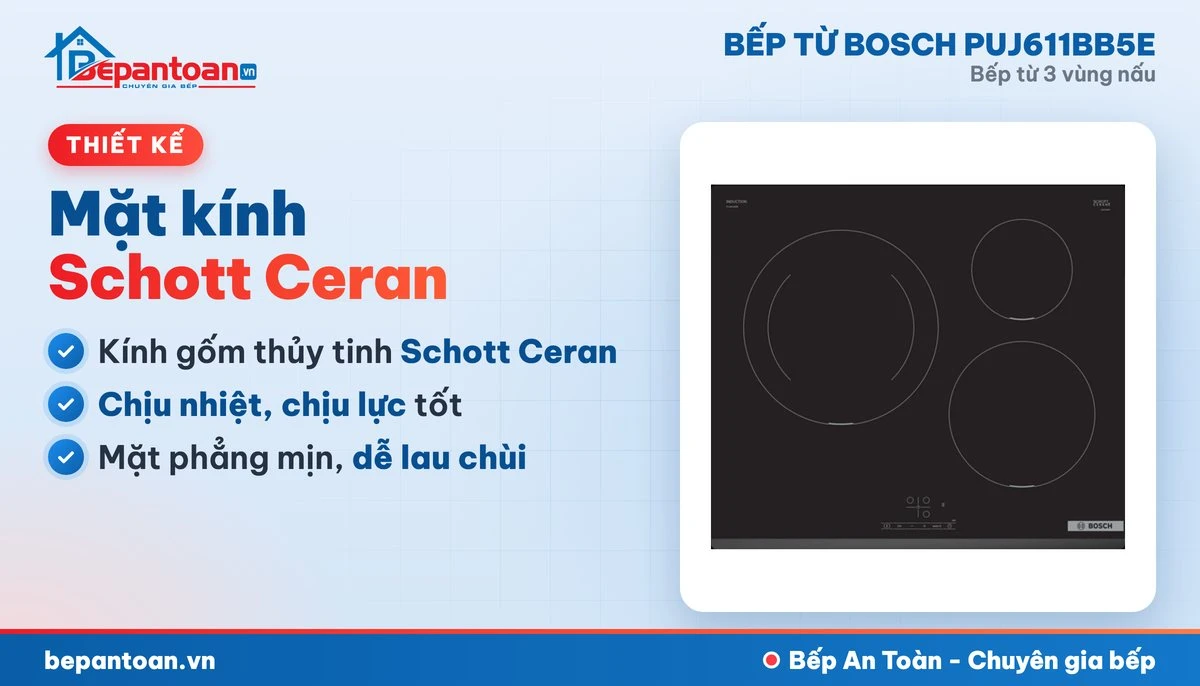 Bếp từ Bosch PUJ611BB5E - mặt kính, thiết kế