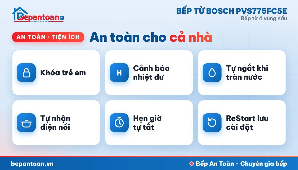 Bếp từ Bosch PVS775FC5E - an toàn