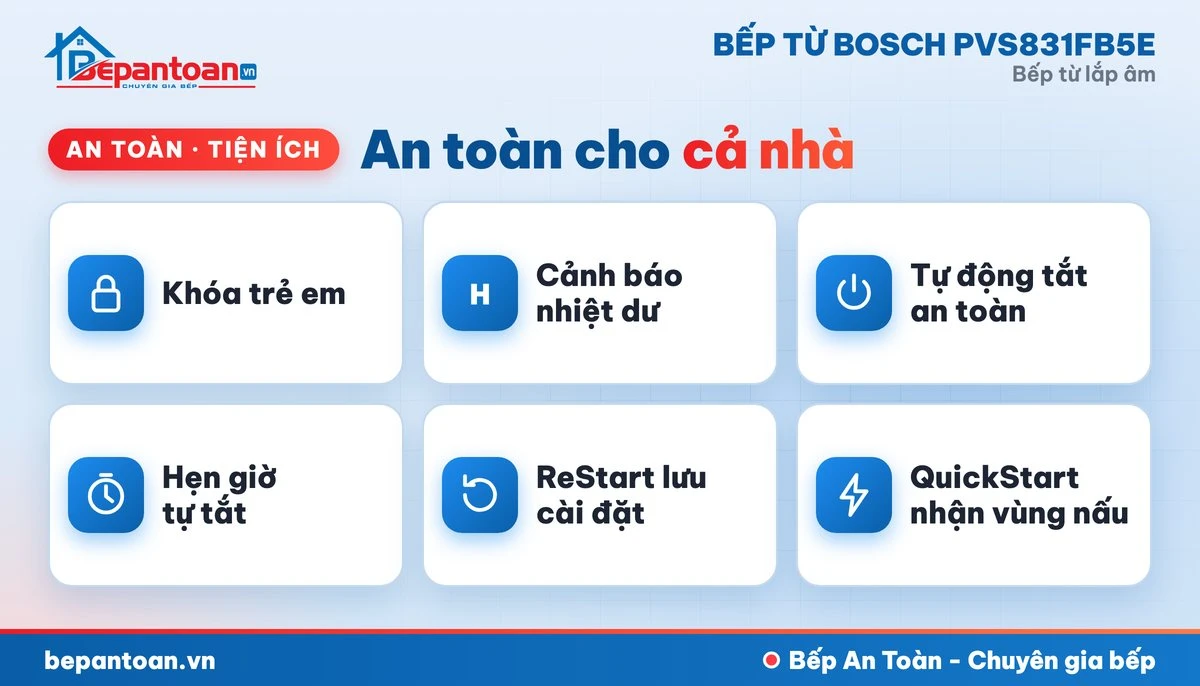 Bếp từ Bosch PVS831FB5E - an toàn