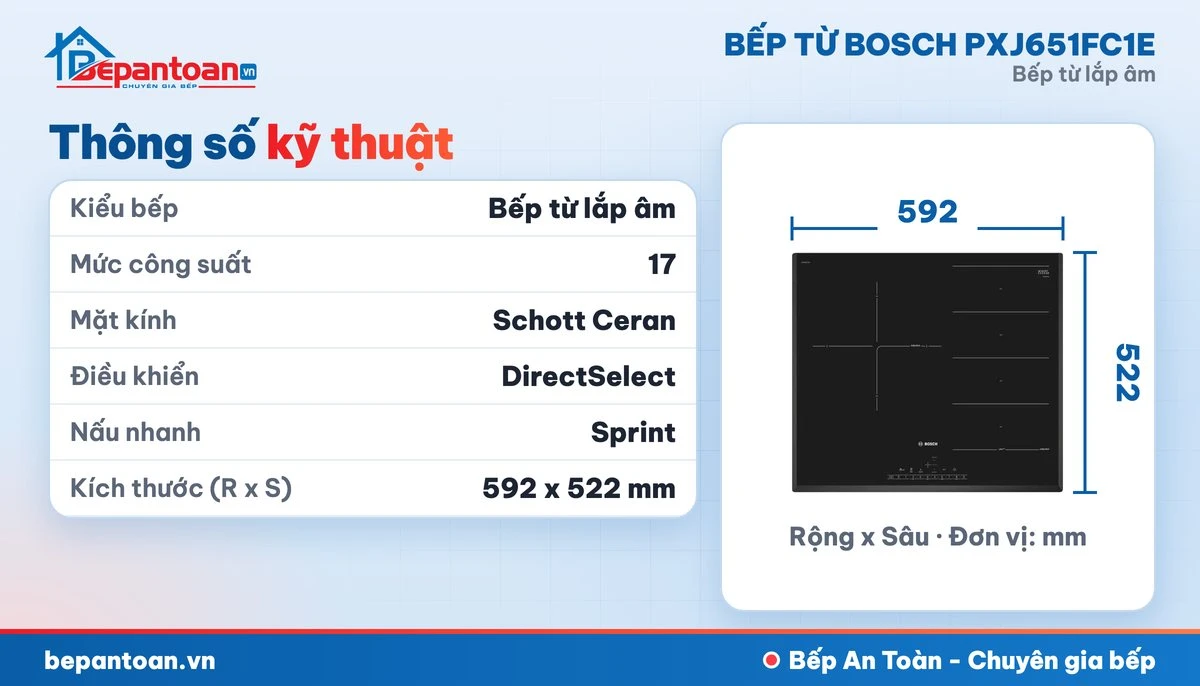 Bếp từ Bosch PXJ651FC1E - thông số kỹ thuật