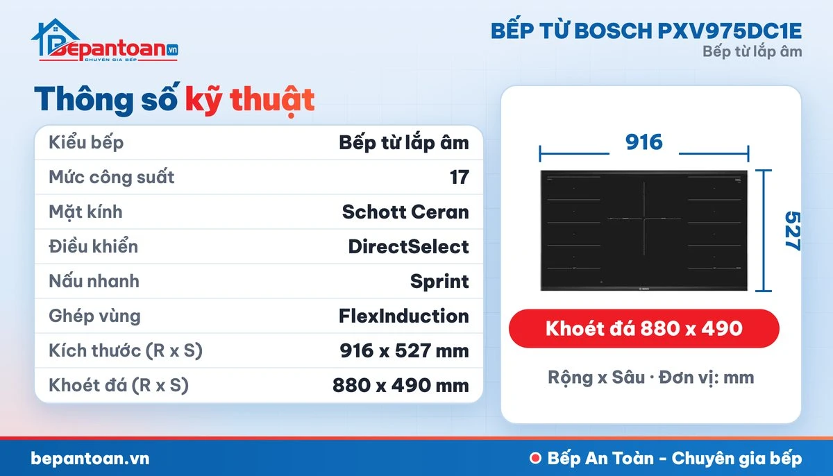 Bếp từ Bosch PXV975DC1E - thông số kỹ thuật