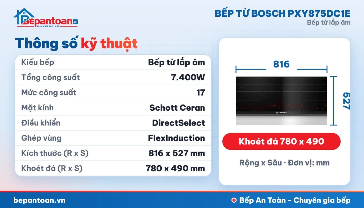 Bếp từ Bosch PXY875DC1E - thông số kỹ thuật