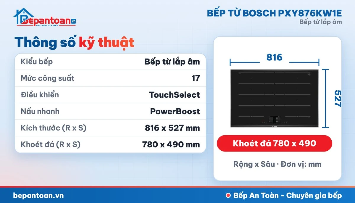 Bếp từ Bosch PXY875KW1E - thông số kỹ thuật