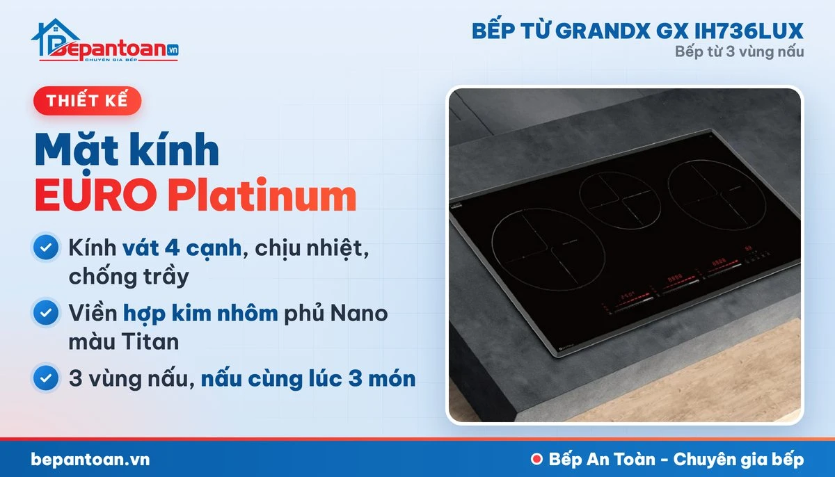 Bếp từ GrandX GX IH736LUX 3 vùng nấu - thiết kế mặt kính
