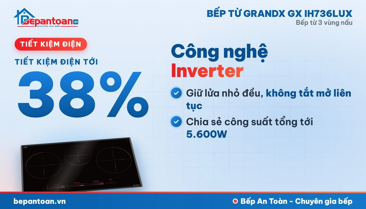 Bếp từ GrandX GX IH736LUX 3 vùng nấu - công nghệ tiết kiệm điện