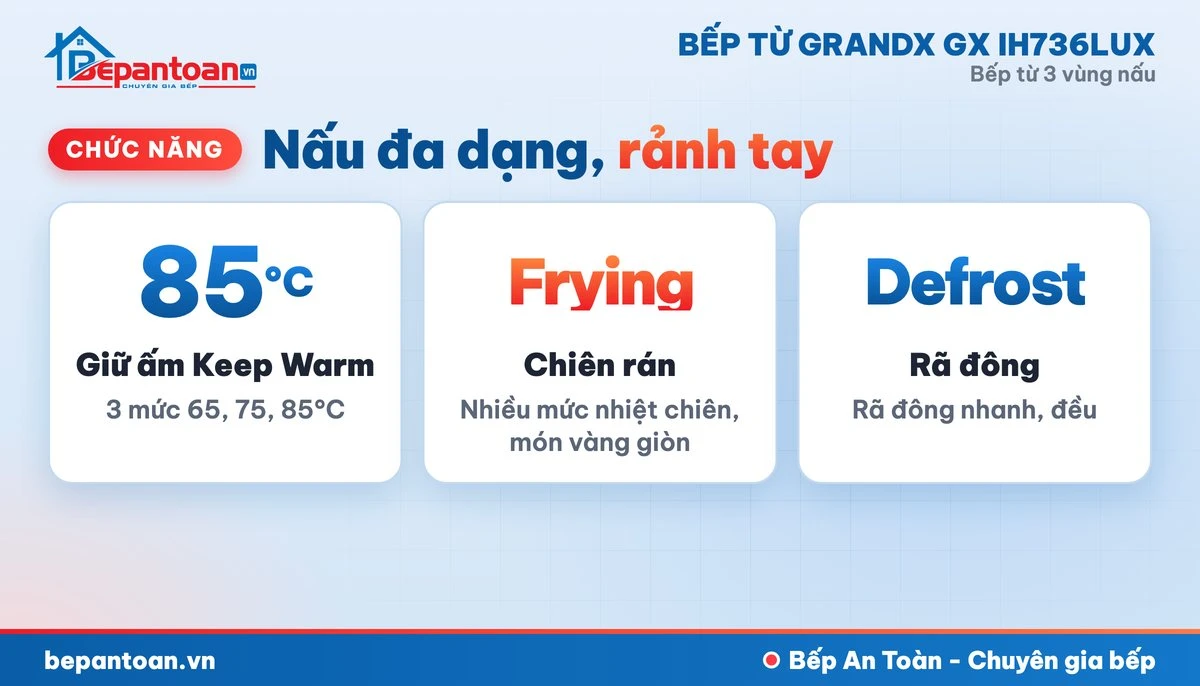 Bếp từ GrandX GX IH736LUX 3 vùng nấu - chức năng nấu