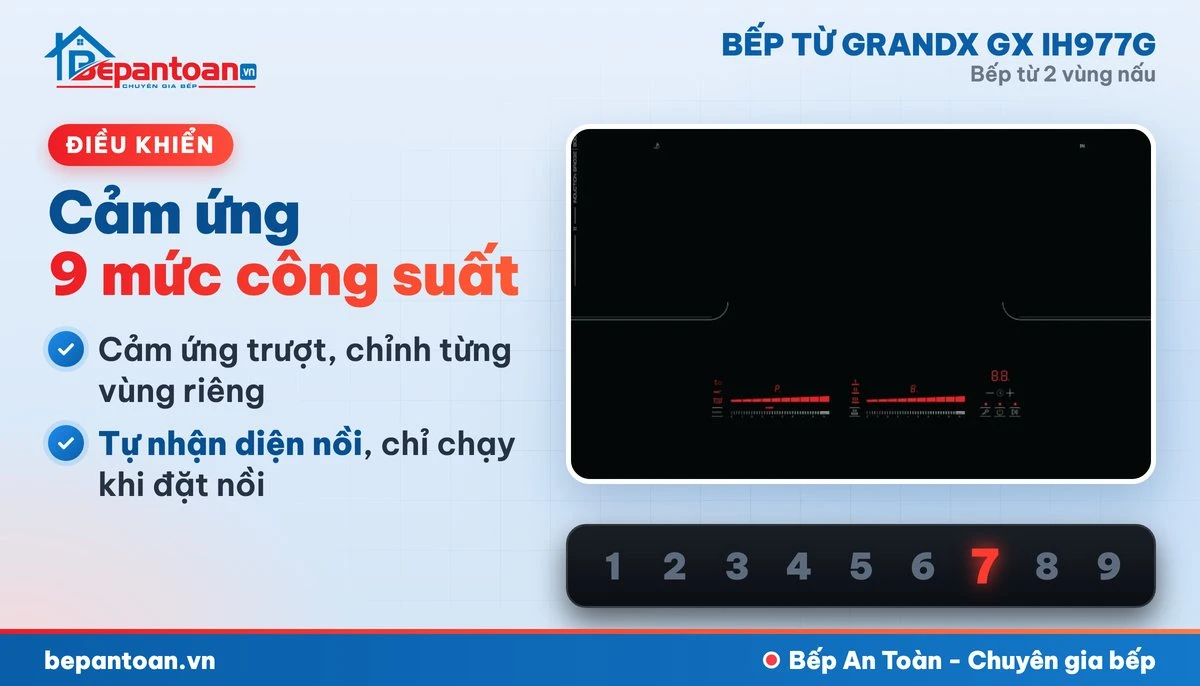 Bếp từ GrandX GX IH977G - bảng điều khiển cảm ứng