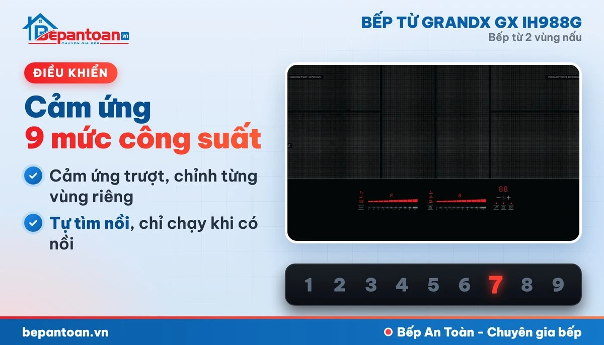 Bếp từ GrandX GX IH988G - bảng điều khiển cảm ứng