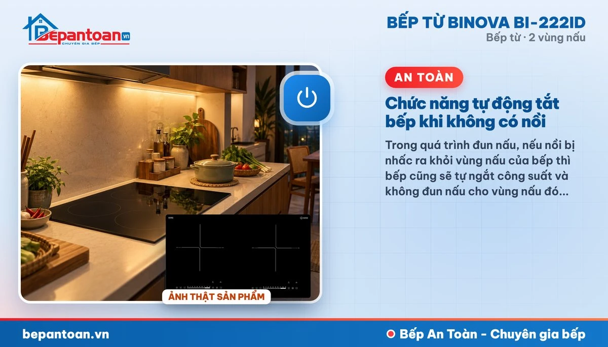 Bếp từ Binova BI-222ID - Chức năng tự động tắt bếp khi không có nồi