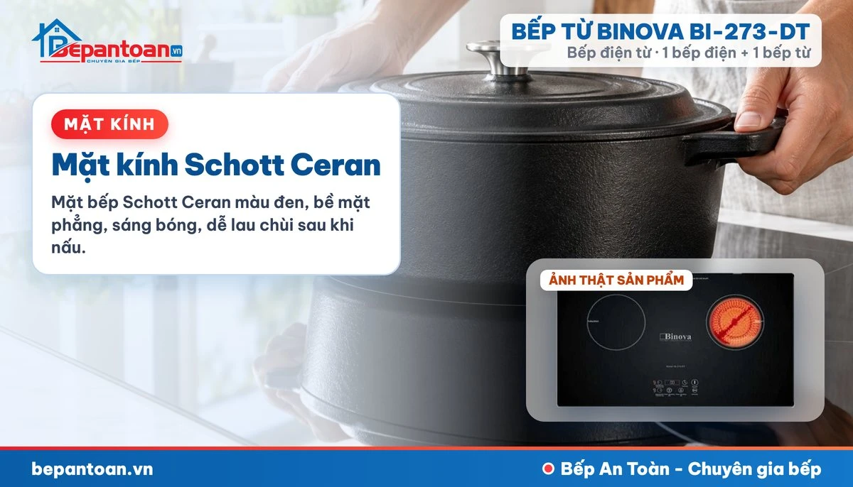 Bếp điện từ Binova BI-273-DT - Mặt kính Schott Ceran