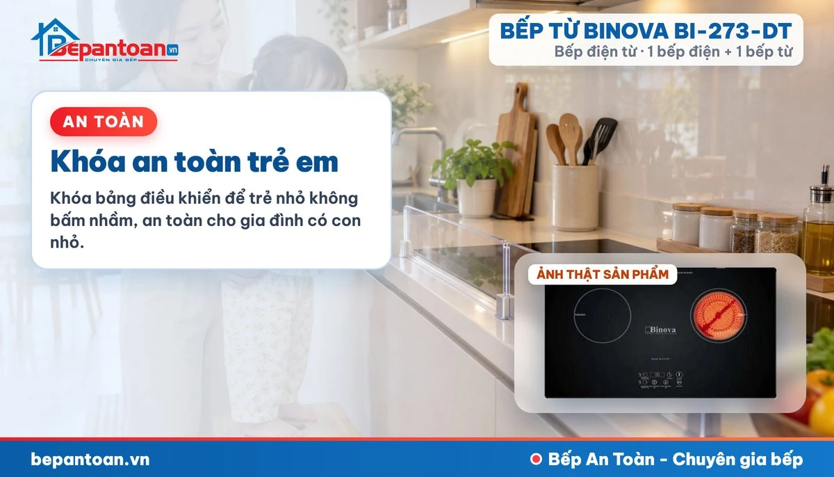 Bếp điện từ Binova BI-273-DT - Khóa an toàn trẻ em