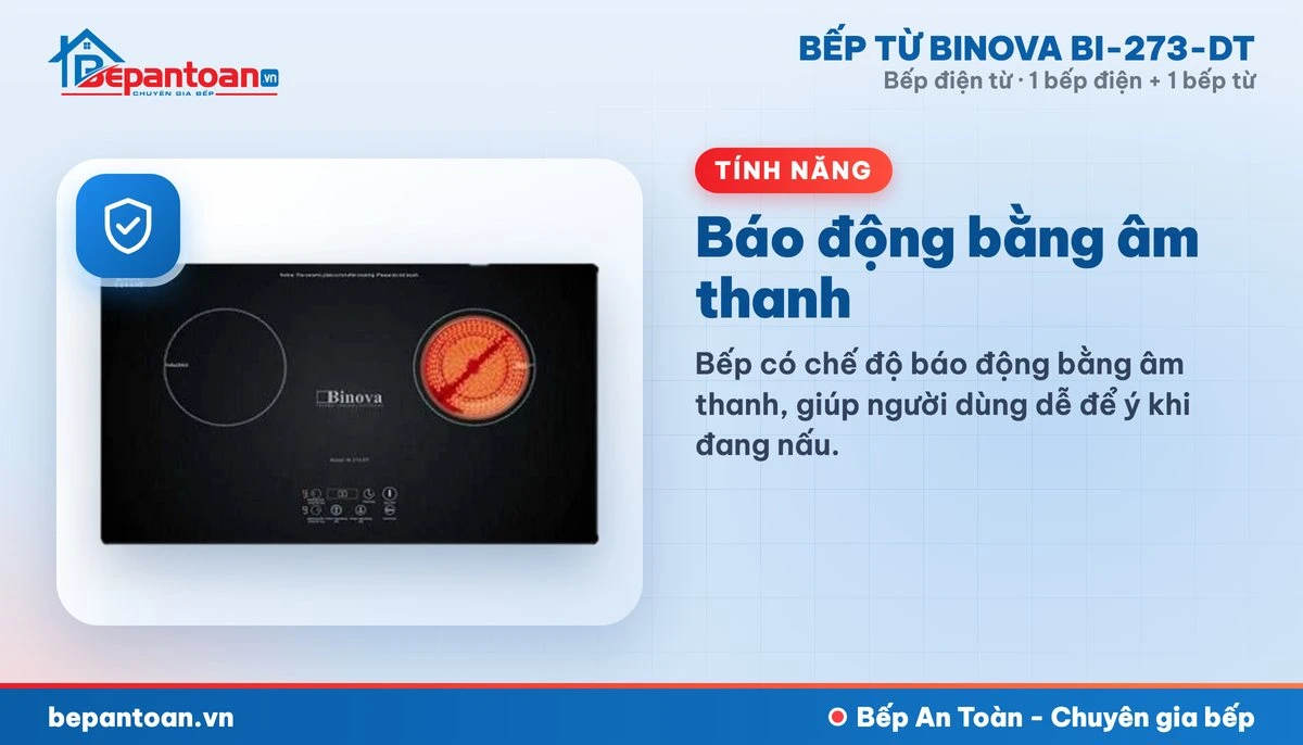 Bếp điện từ Binova BI-273-DT - Báo động bằng âm thanh
