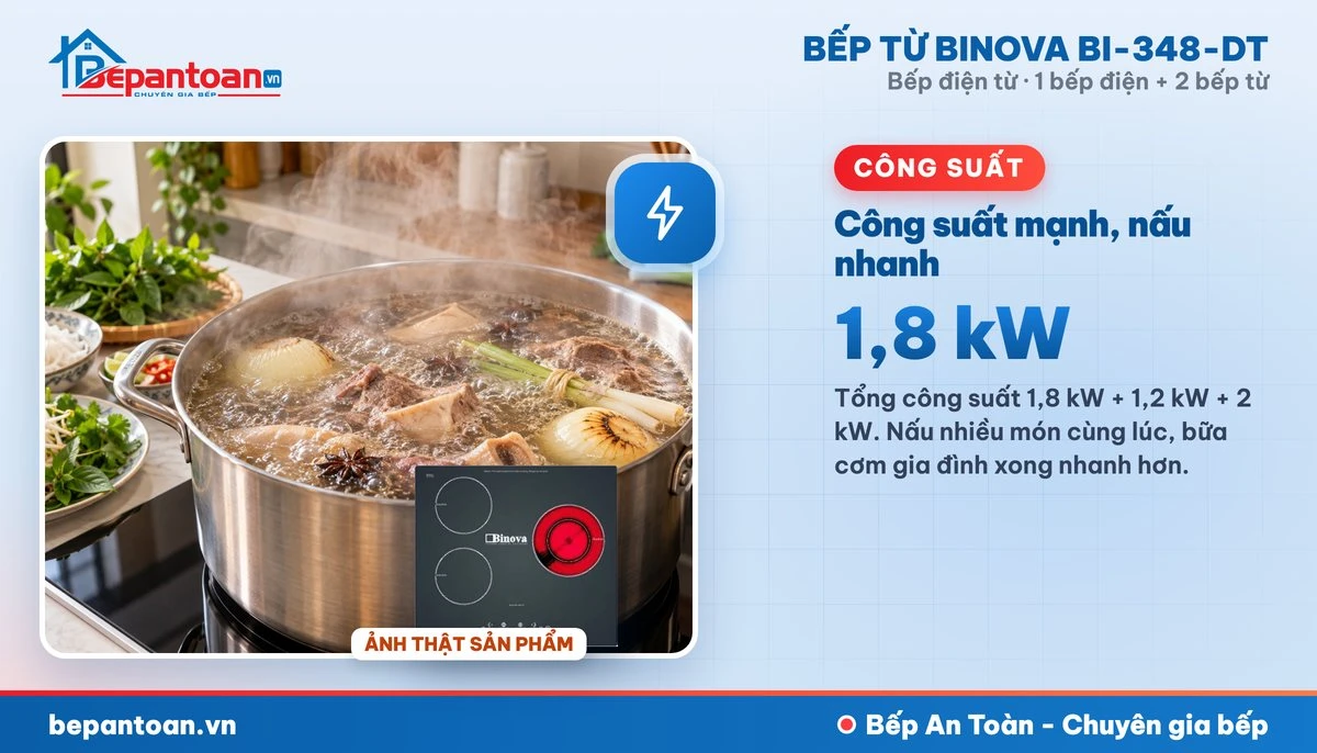 Bếp điện từ Binova BI-348-DT - Công suất mạnh, nấu nhanh