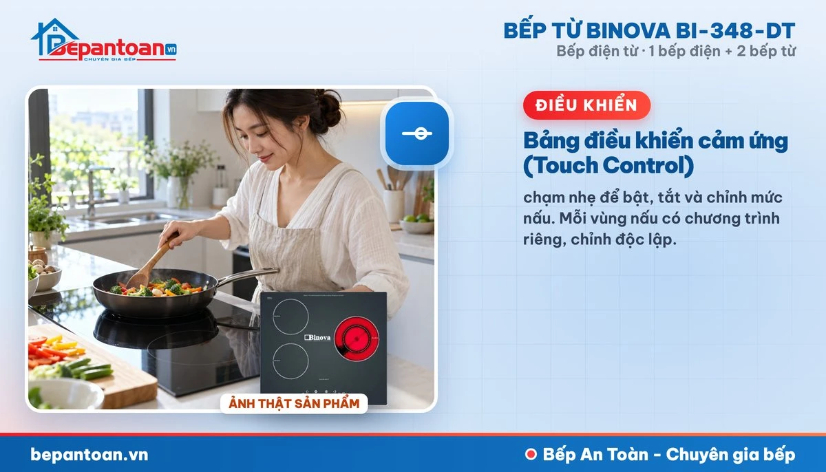 Bếp điện từ Binova BI-348-DT - Bảng điều khiển cảm ứng (Touch Control)