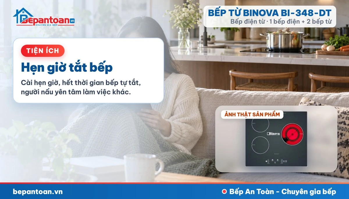 Bếp điện từ Binova BI-348-DT - Hẹn giờ tắt bếp