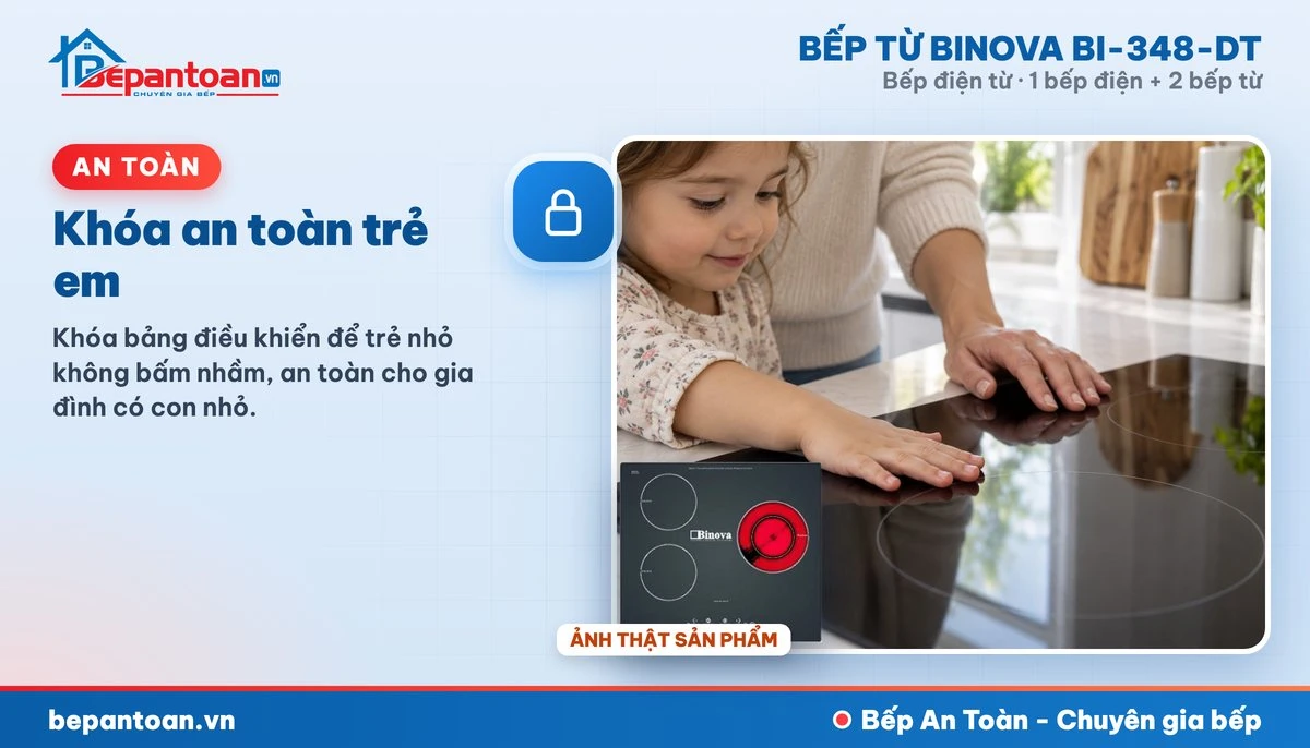 Bếp điện từ Binova BI-348-DT - Khóa an toàn trẻ em
