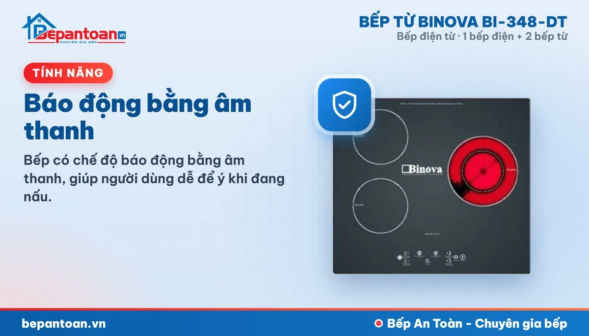 Bếp điện từ Binova BI-348-DT - Báo động bằng âm thanh