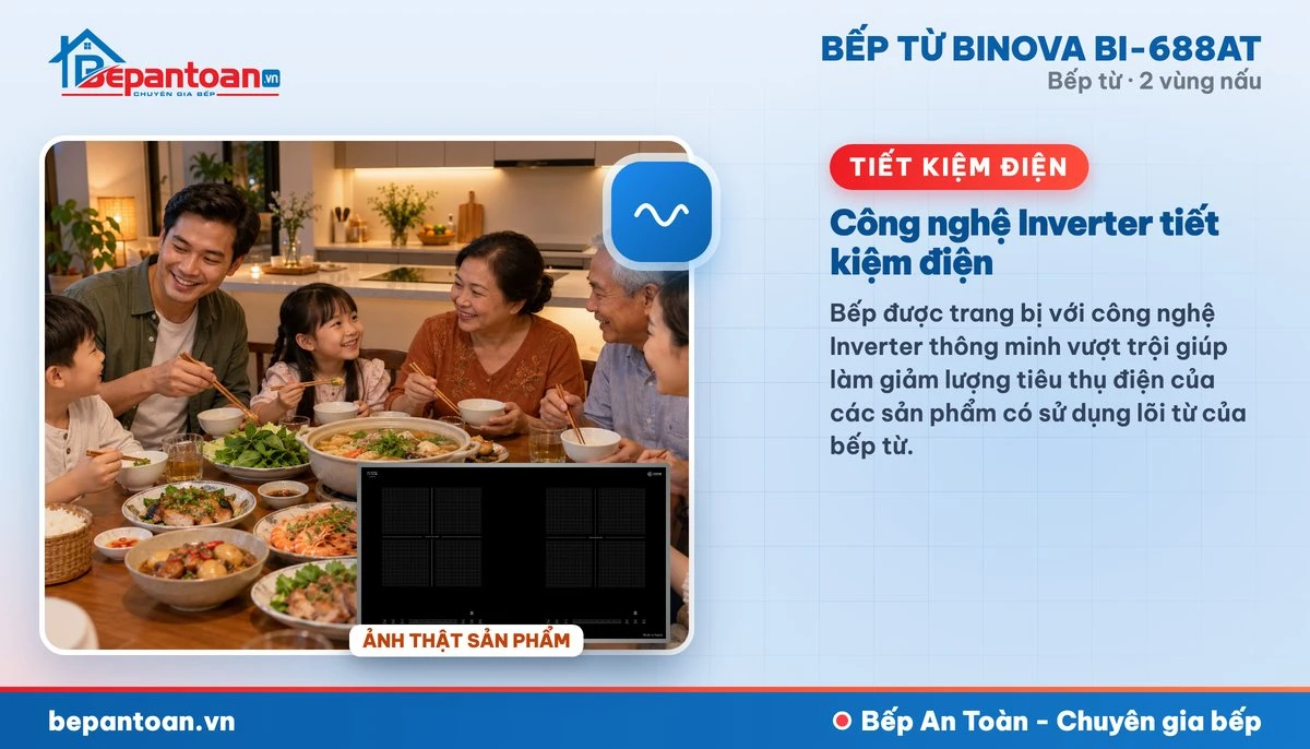 Bếp từ Binova BI-688AT - Công nghệ Inverter tiết kiệm điện