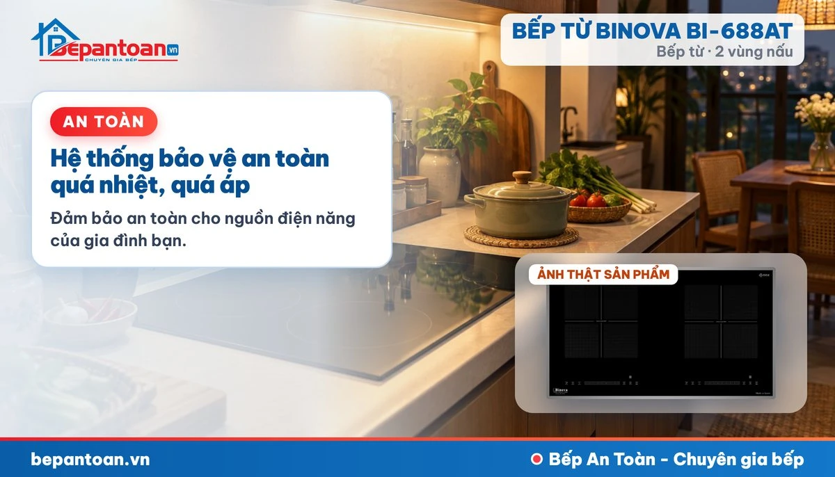 Bếp từ Binova BI-688AT - Hệ thống bảo vệ an toàn quá nhiệt, quá áp