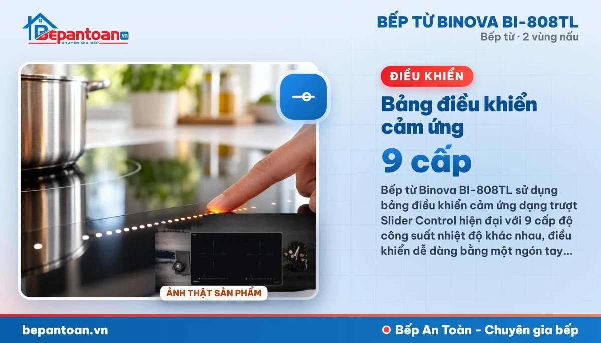 Bếp từ Binova BI-808TL - Bảng điều khiển cảm ứng