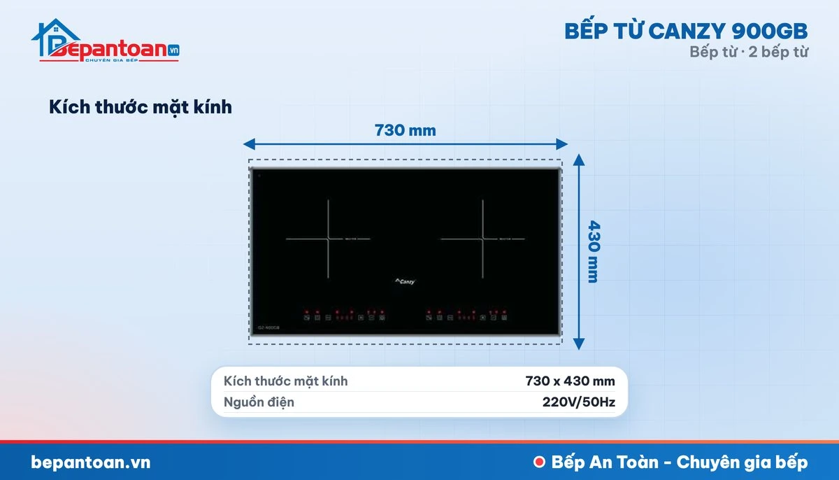 Bếp từ Canzy 900GB - thông số kỹ thuật