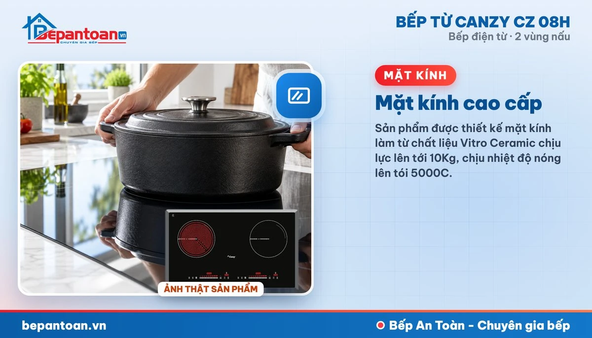 Bếp điện từ Canzy CZ 08H - Mặt kính cao cấp