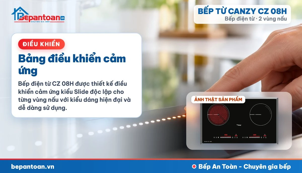 Bếp điện từ Canzy CZ 08H - Bảng điều khiển cảm ứng
