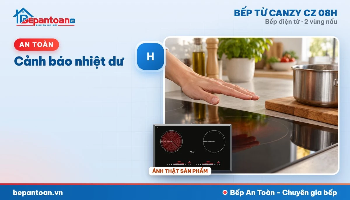 Bếp điện từ Canzy CZ 08H - Cảnh báo nhiệt dư