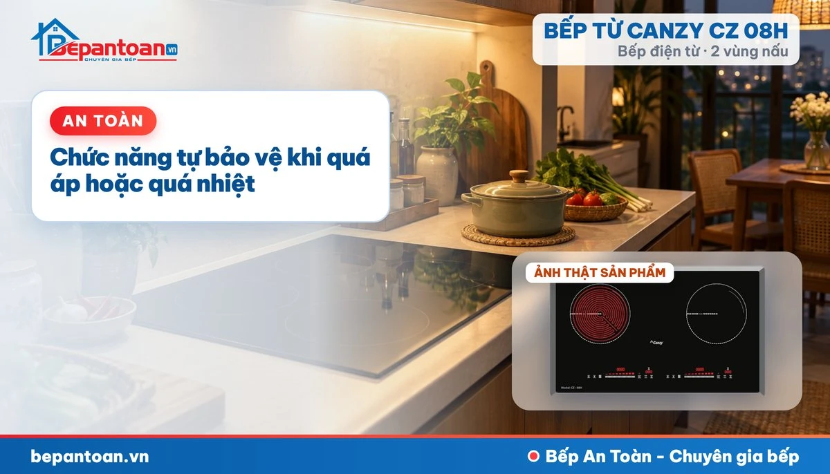 Bếp điện từ Canzy CZ 08H - Chức năng tự bảo vệ khi quá áp hoặc quá nhiệt