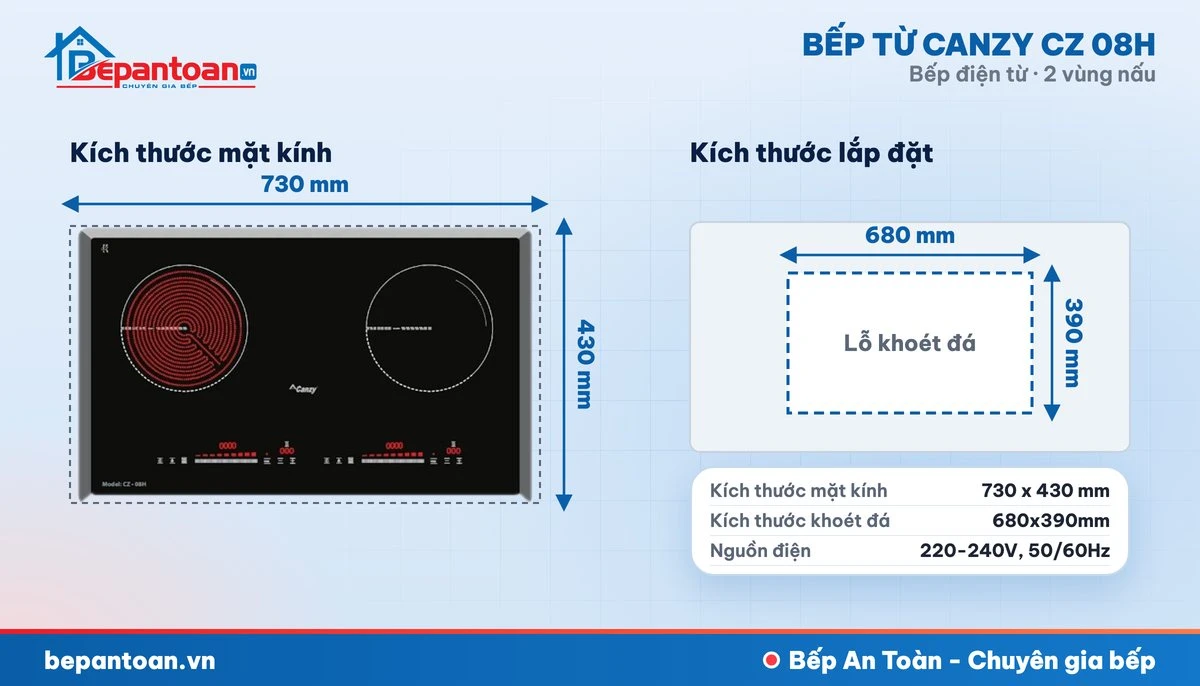 Bếp điện từ Canzy CZ 08H - thông số kỹ thuật