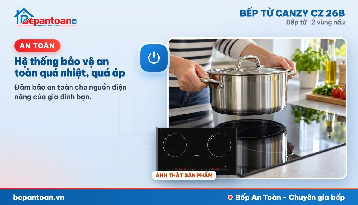 Bếp từ Canzy CZ 26B - Hệ thống bảo vệ an toàn quá nhiệt, quá áp