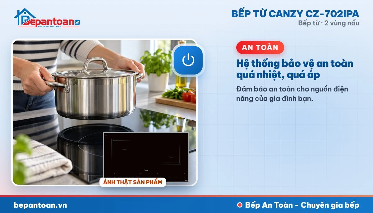 Bếp từ Canzy CZ-702IPA - Hệ thống bảo vệ an toàn quá nhiệt, quá áp
