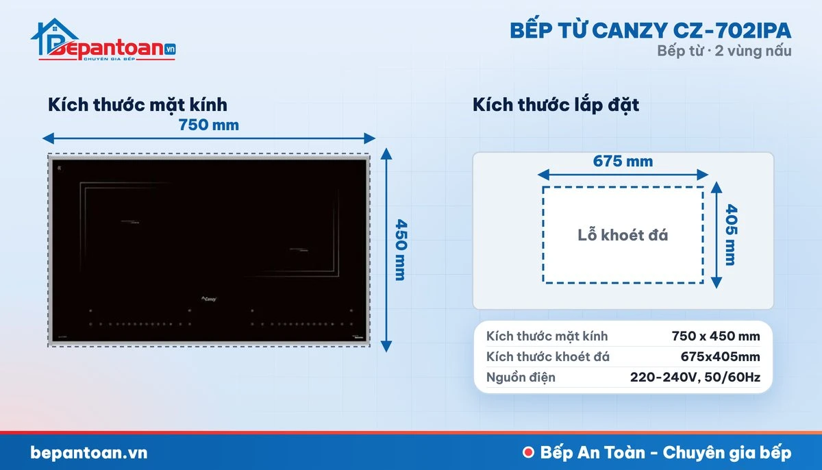 Bếp từ Canzy CZ-702IPA - thông số kỹ thuật