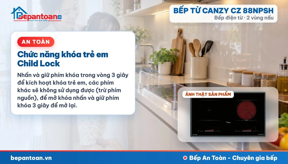Bếp điện từ Canzy CZ 88NPSH - Chức năng khóa trẻ em Child Lock