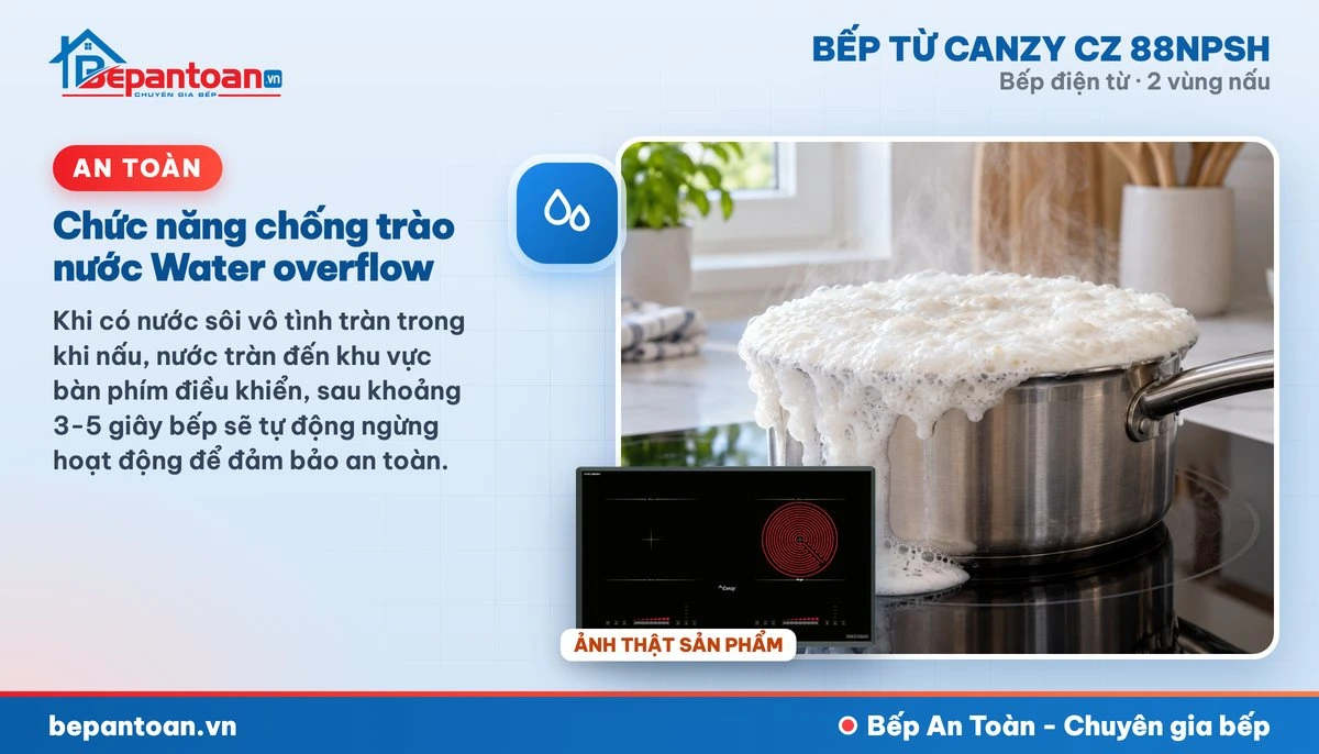 Bếp điện từ Canzy CZ 88NPSH - Chức năng chống trào nước Water overflow
