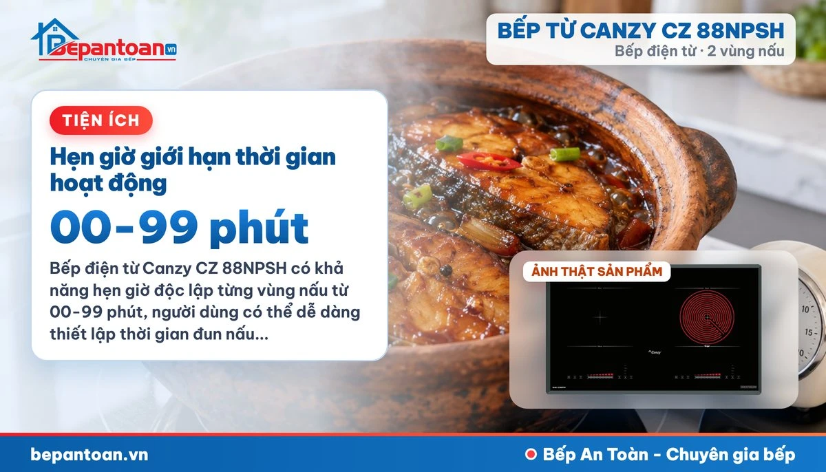 Bếp điện từ Canzy CZ 88NPSH - Hẹn giờ giới hạn thời gian hoạt động