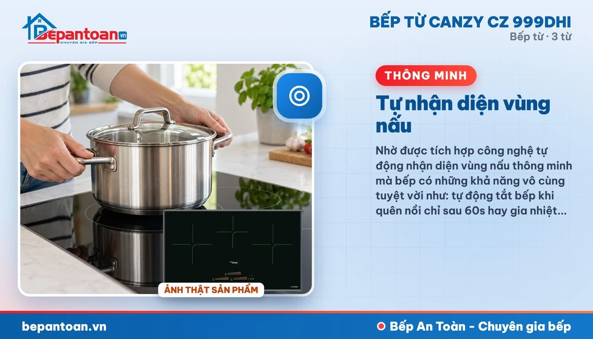 Bếp từ Canzy CZ 999DHI - Tự nhận diện vùng nấu