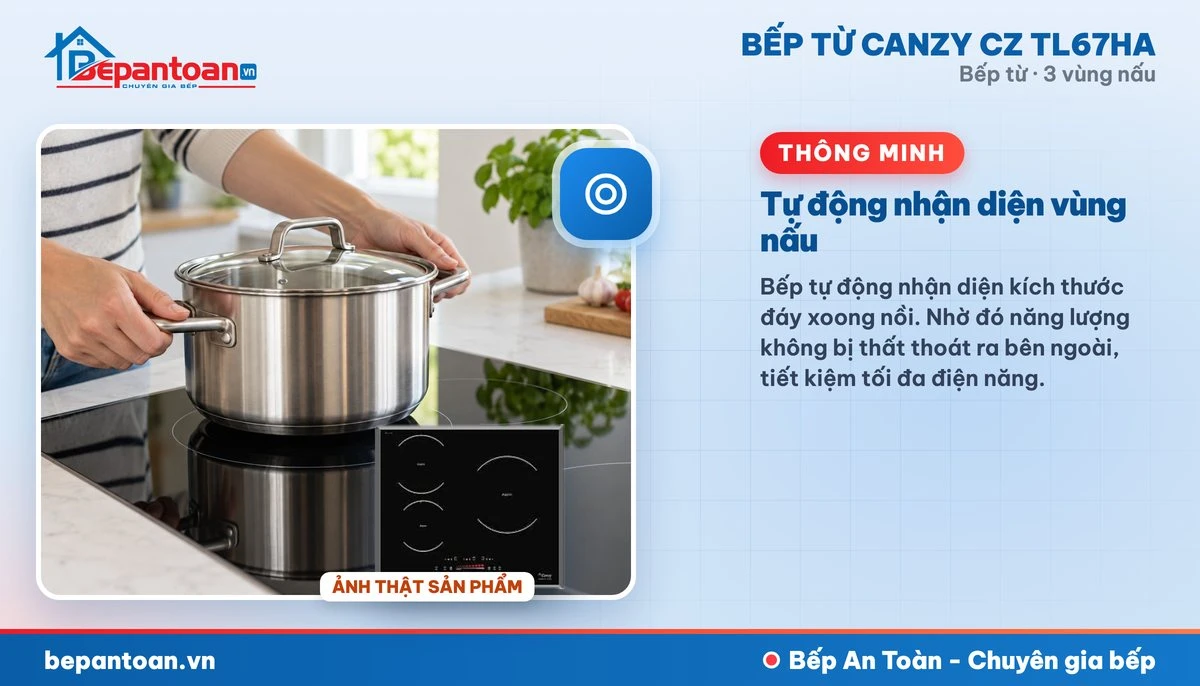 Bếp từ Canzy CZ TL67HA - Tự động nhận diện vùng nấu