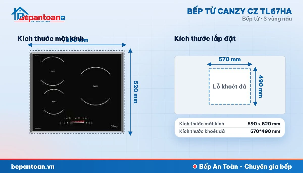 Bếp từ Canzy CZ TL67HA - thông số kỹ thuật