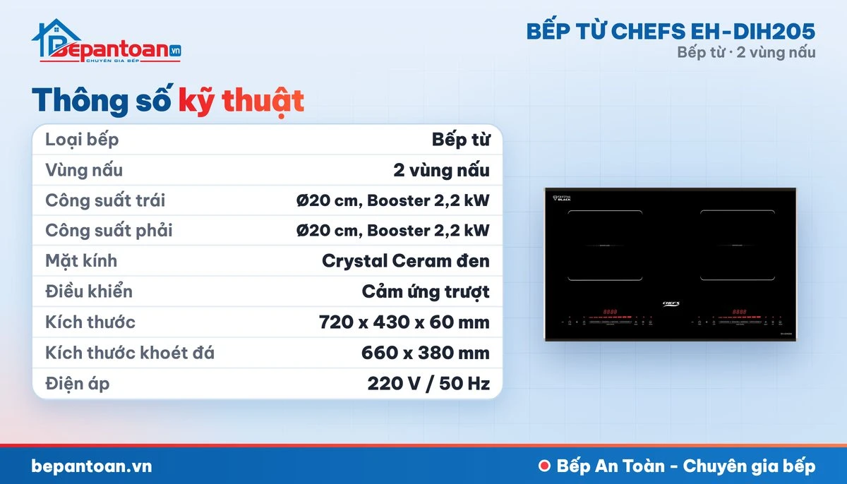 Bếp từ Chefs EH-DIH205 - thông số kỹ thuật