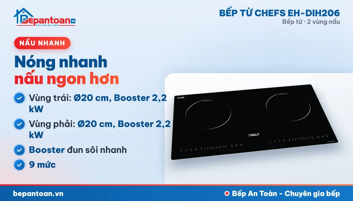 Bếp từ Chefs EH-DIH206 - công suất mạnh, nấu nhanh