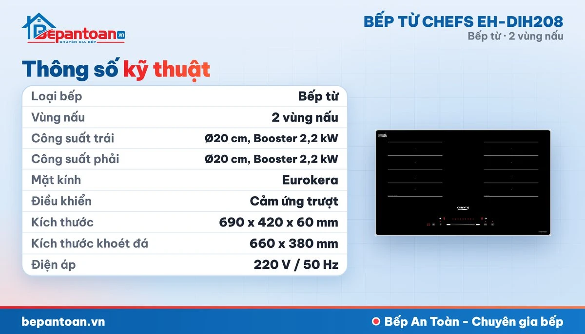 Bếp từ Chefs EH-DIH208 - thông số kỹ thuật